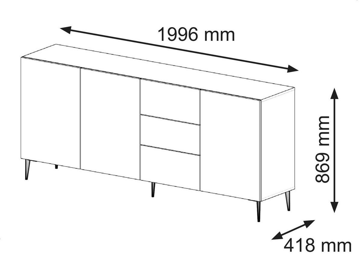 KOMMODE Weiß, Weiß, Schwarz 200/87/42 - Schwarz/Weiß, Holzwerkstoff (200/87/42cm) - RAUMHIRSCH FURNITURE