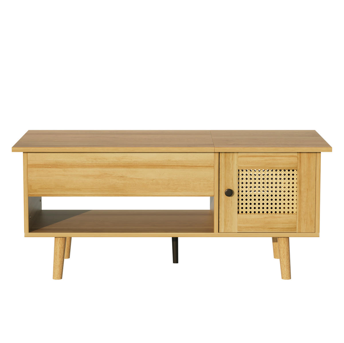 COUCHTISCH, anhebbare Tischplatte, Holzoptik mit schwarzen Akzenten und Rattan-Türen, 103/50/46/60 cm,Naturfarben - Naturfarben, Holzwerkstoff (103/50/60cm) - Redom