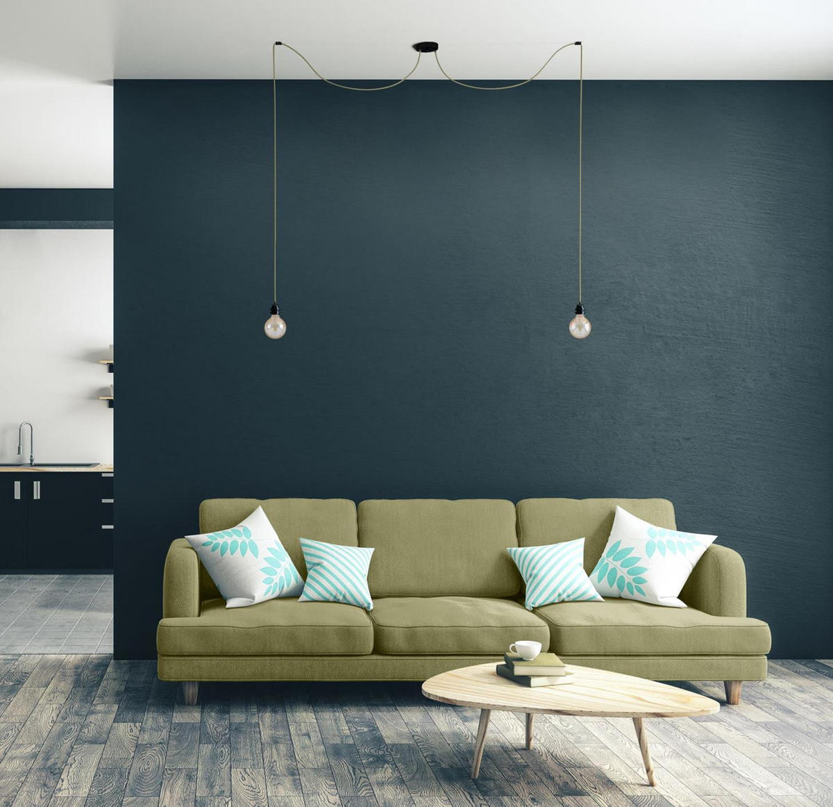 PENDELLEUCHTE Hang 2 Flammig Retro Khaki - Grün, Naturmaterialien (250/1/250cm) - HOOPZI