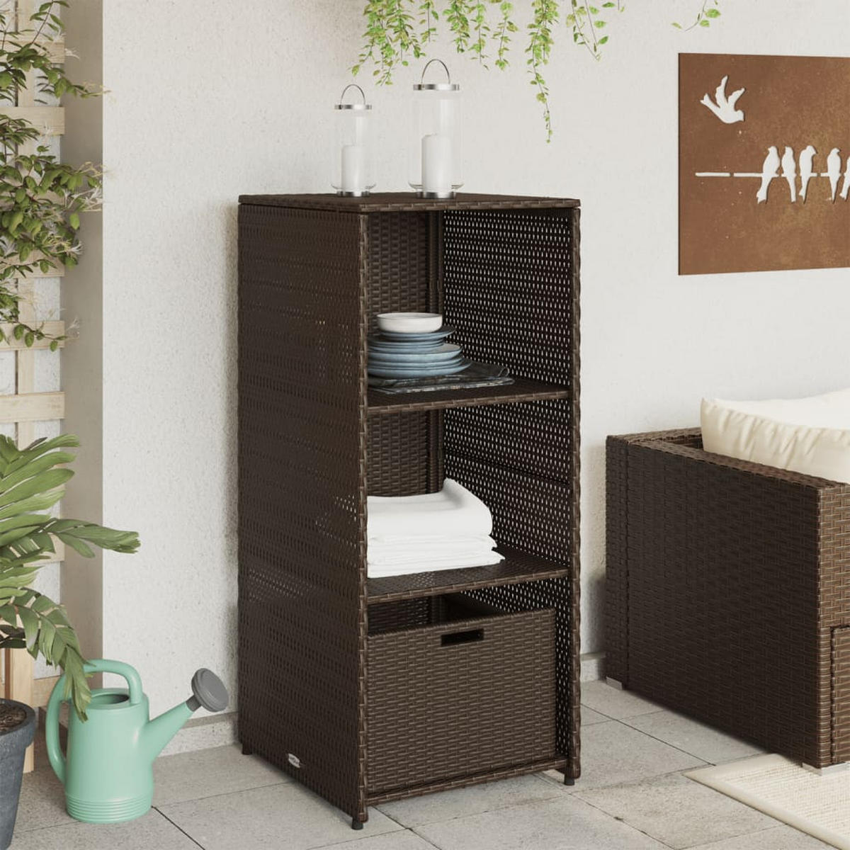 GARTENSCHRANK Braun 50x55x115 cm Poly Rattan - Braun, Kunststoff (50/115/55cm) - furnicato