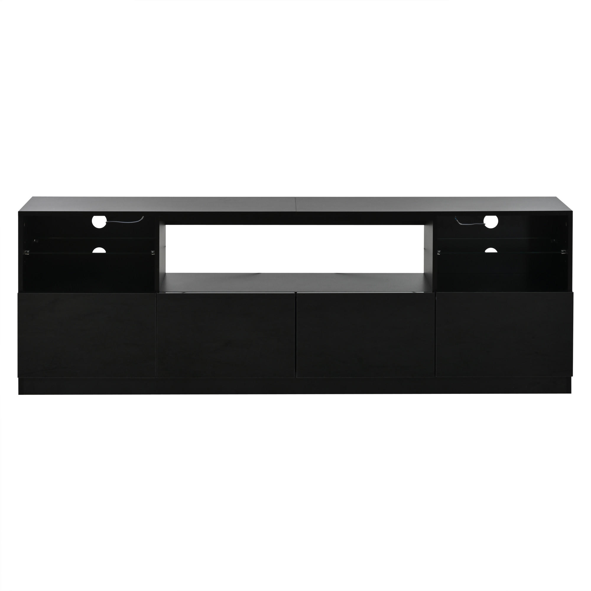 TV-SCHRANK 180/35/60 cm Schwarz Hochglanz mit LED und 4 Türen - Schwarz, Holzwerkstoff (180/60/35cm) - Oxeza