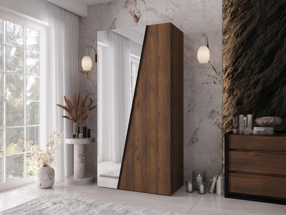 DREHTÜRENSCHRANK Zen 1L 100 cm - Nussbaumfarben/Schwarz, Holzwerkstoff/Kunststoff (100/202/50cm) - MIRJAN24