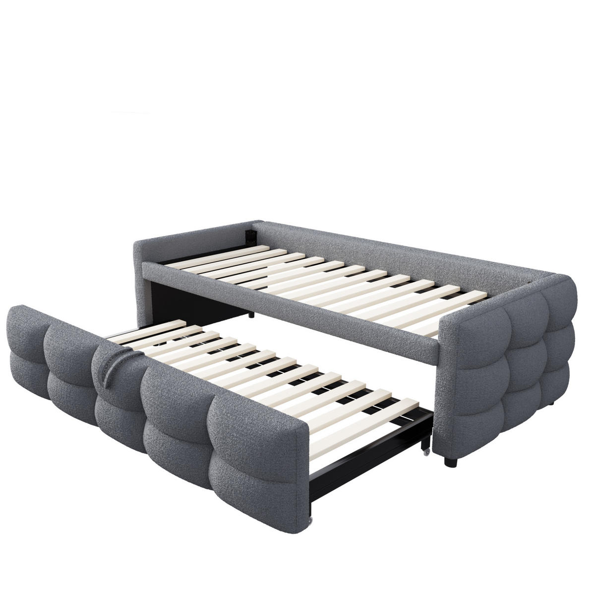 POLSTERBETT 90/190 cm grau aus Samtstoff ausziehbar - Grau, Textil (90/190cm) - OKWISH