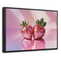 LEINWAND Bilder mit Rahmen - Disco - Obst - Glitzer - Erdbeere - 30x20 - Pink, Textil (30/20cm) - MuchoWow