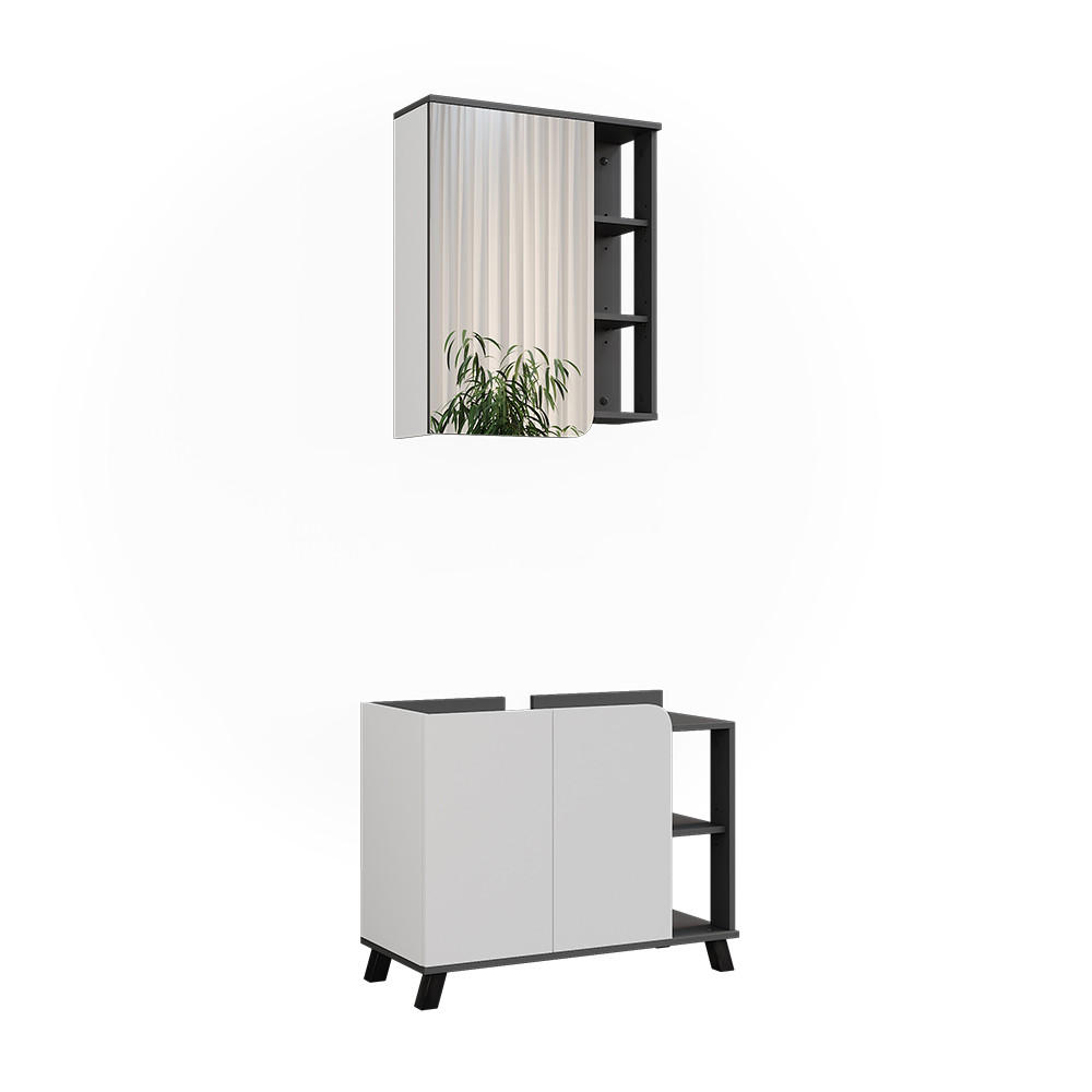 BADRUMSMÖBELSET Karen Antracit/vit 2 delar Antracit, Vit 65/80/35 cm