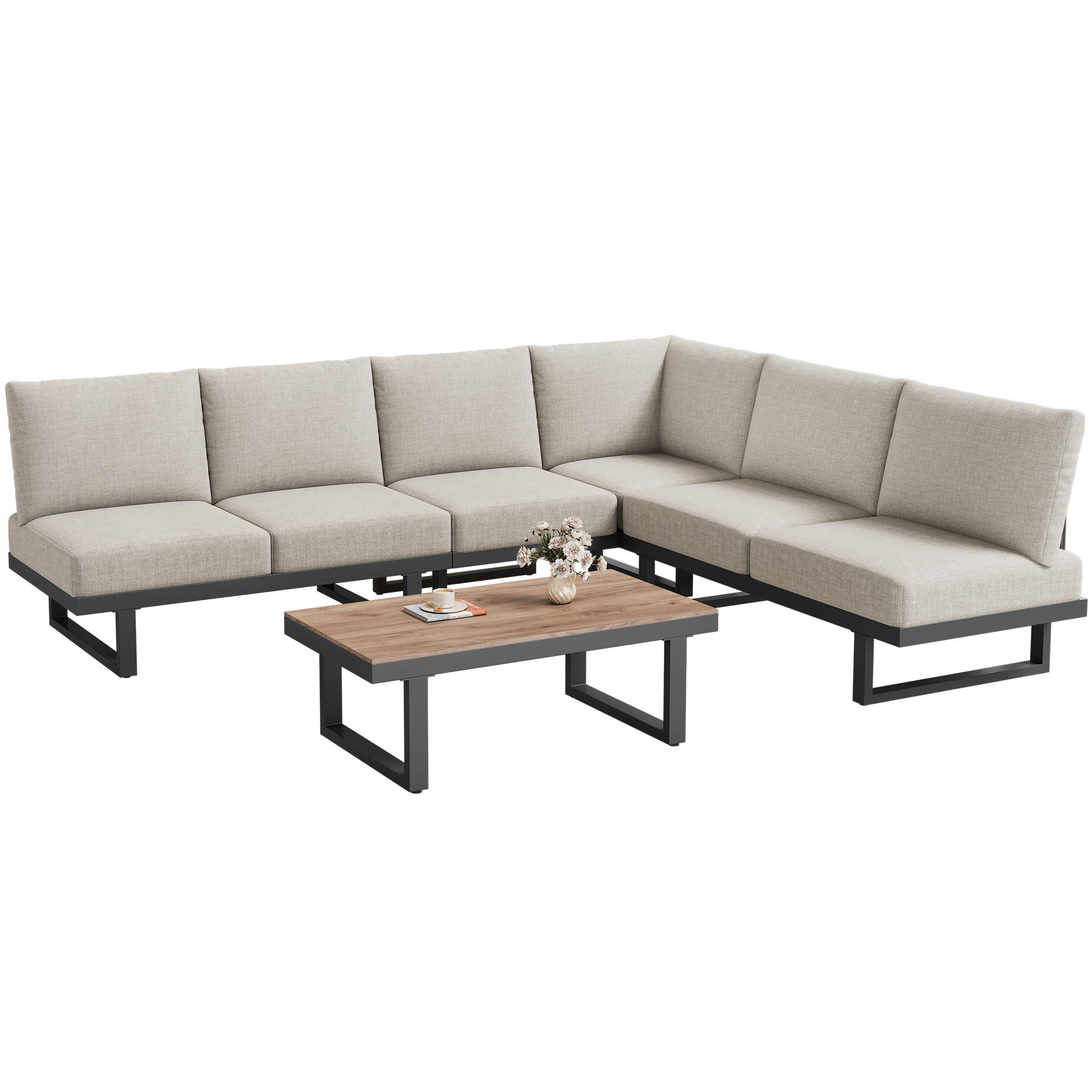 LOUNGESET Grau Eck Mit Relaxbett & Couchtisch - Grau, Textil - FLIEKS