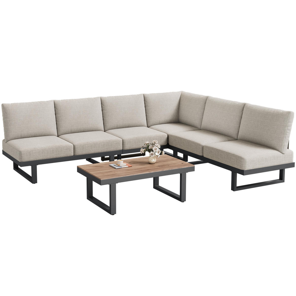 LOUNGESET Grau Eck Mit Relaxbett & Couchtisch - Grau, Textil - FLIEKS