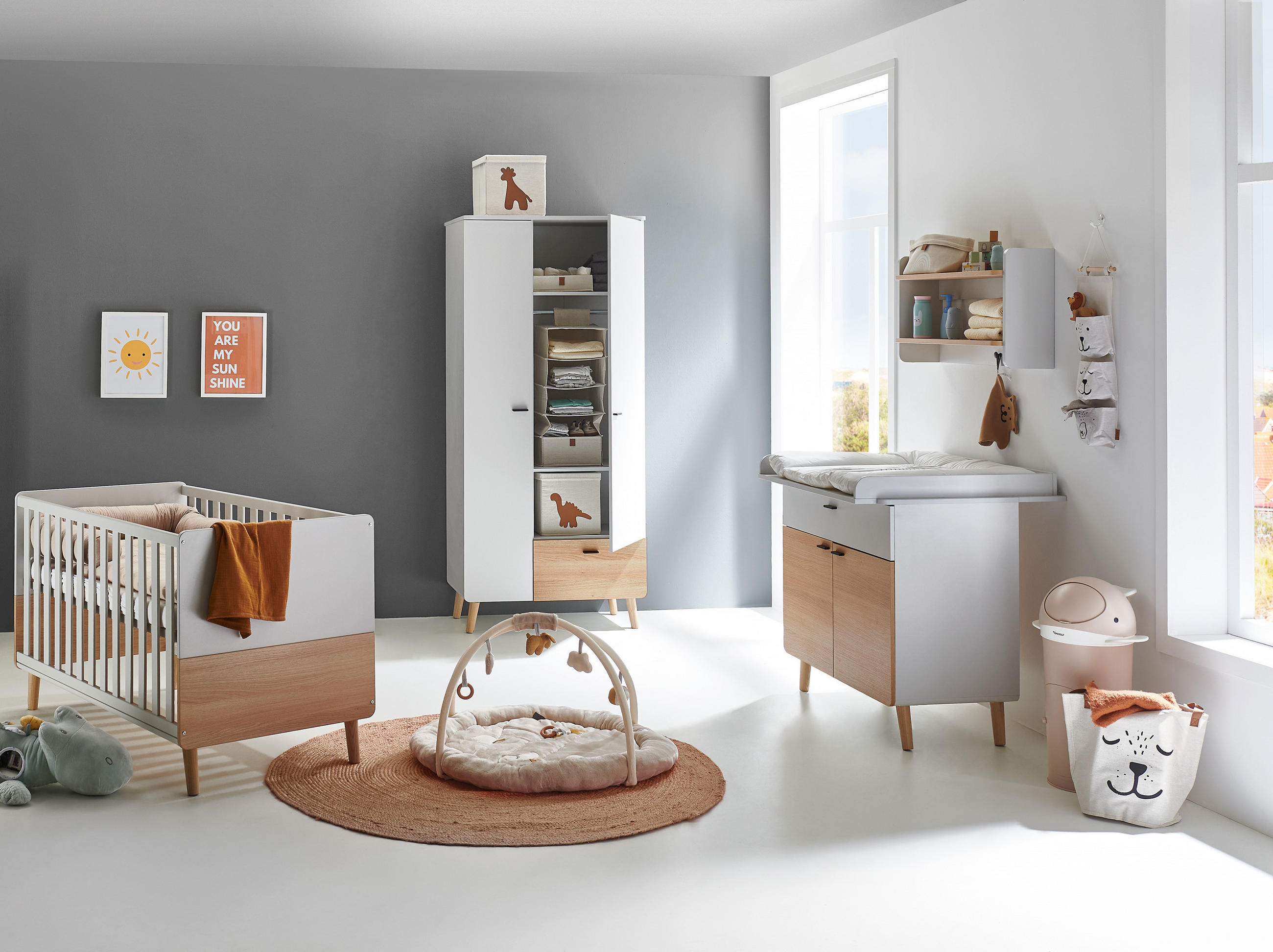 BABYZIMMER Set Lovis 3-teilig - Eichefarben/Hellgrau, Holz/Holzwerkstoff (1/1/1cm) - arthur berndt