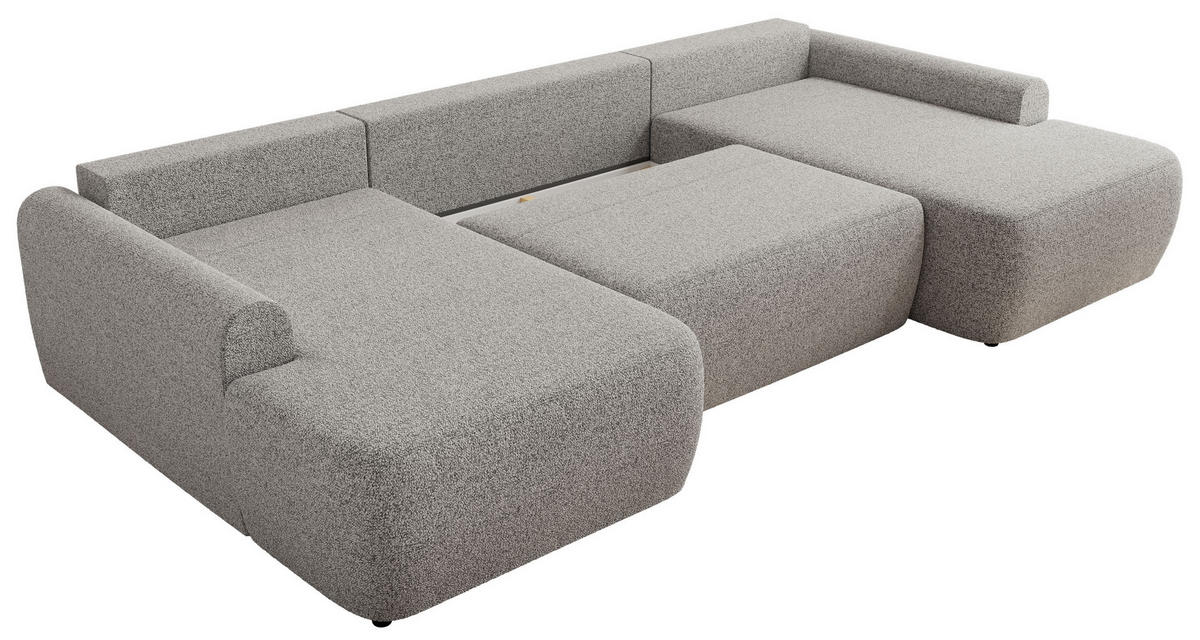 WOHNLANDSCHAFT CUBO U Hellgrau Struktur - Hellgrau/Schwarz, Kunststoff/Textil (370/100/187cm) - MKS