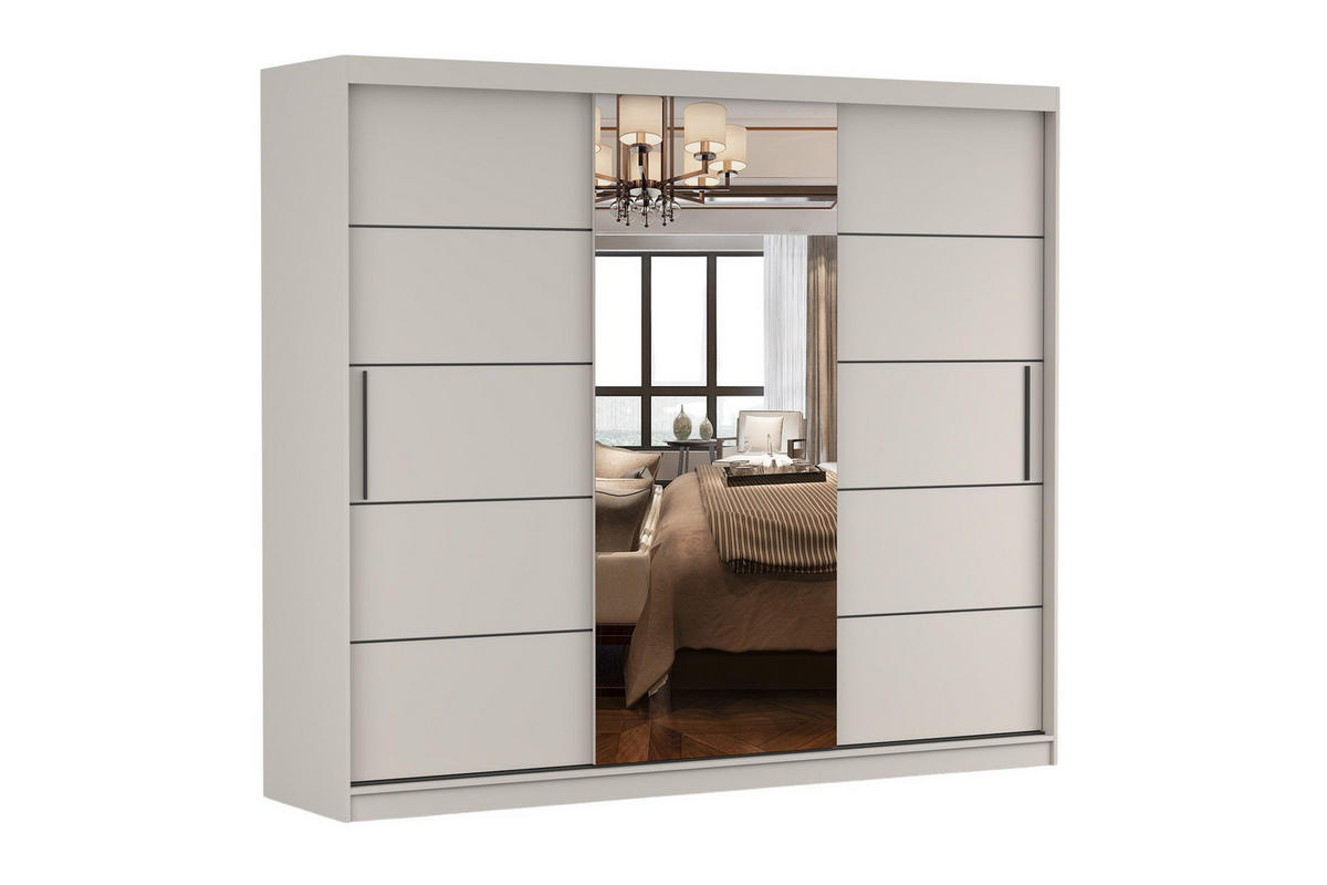 SCHWEBETÜRENSCHRANK ALASKA 250cm breit in Kaschmir mit Spiegel und LED - Kaschmir, Holzwerkstoff (250/218/61cm) - Deine Möbel 24