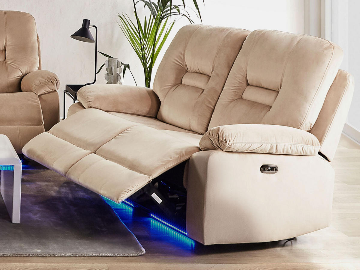 2-SITZER-SOFA mit LED-Beleuchtung Samtstoff Beige Bergen - Beige, Textil (146/101/73cm) - Beliani