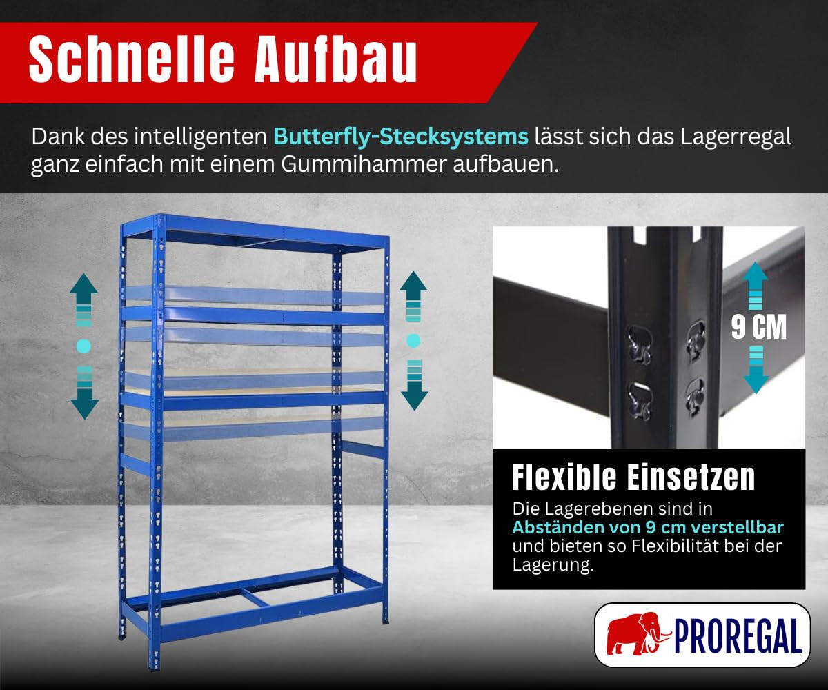 REIFENREGAL Tiger 180x120x40 cm bis zu 6 Reifen auf 1 Ebene + 3 Ablagen Blau - Blau, Metall (120/180/40cm) - PROREGAL