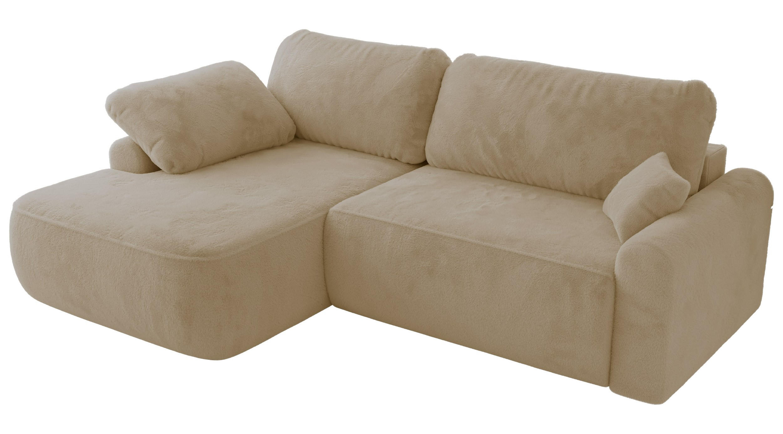 ECKSCHLAFSOFA CUBO L Creme Plüsch - links - Creme/Schwarz, Kunststoff/Textil (273/187cm) - MKS