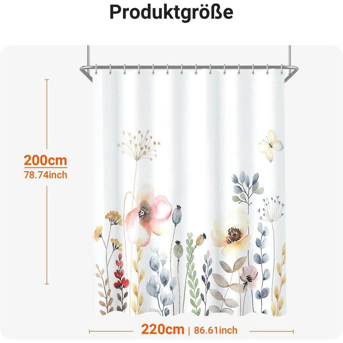 DUSCHVORHANG Blumenmuster 220 x 200 cm - Multicolor, Textil (220/200cm)