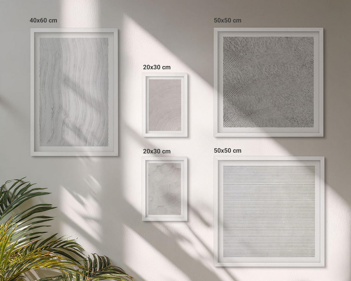 BILDER SET 5er Set - 50x50 cm & 20x30 cm & 40x60 cm Weißer Rahmen - Sandmuster geometrische Strukturen - Weiß, Kunststoff (40/60cm) - TULUP