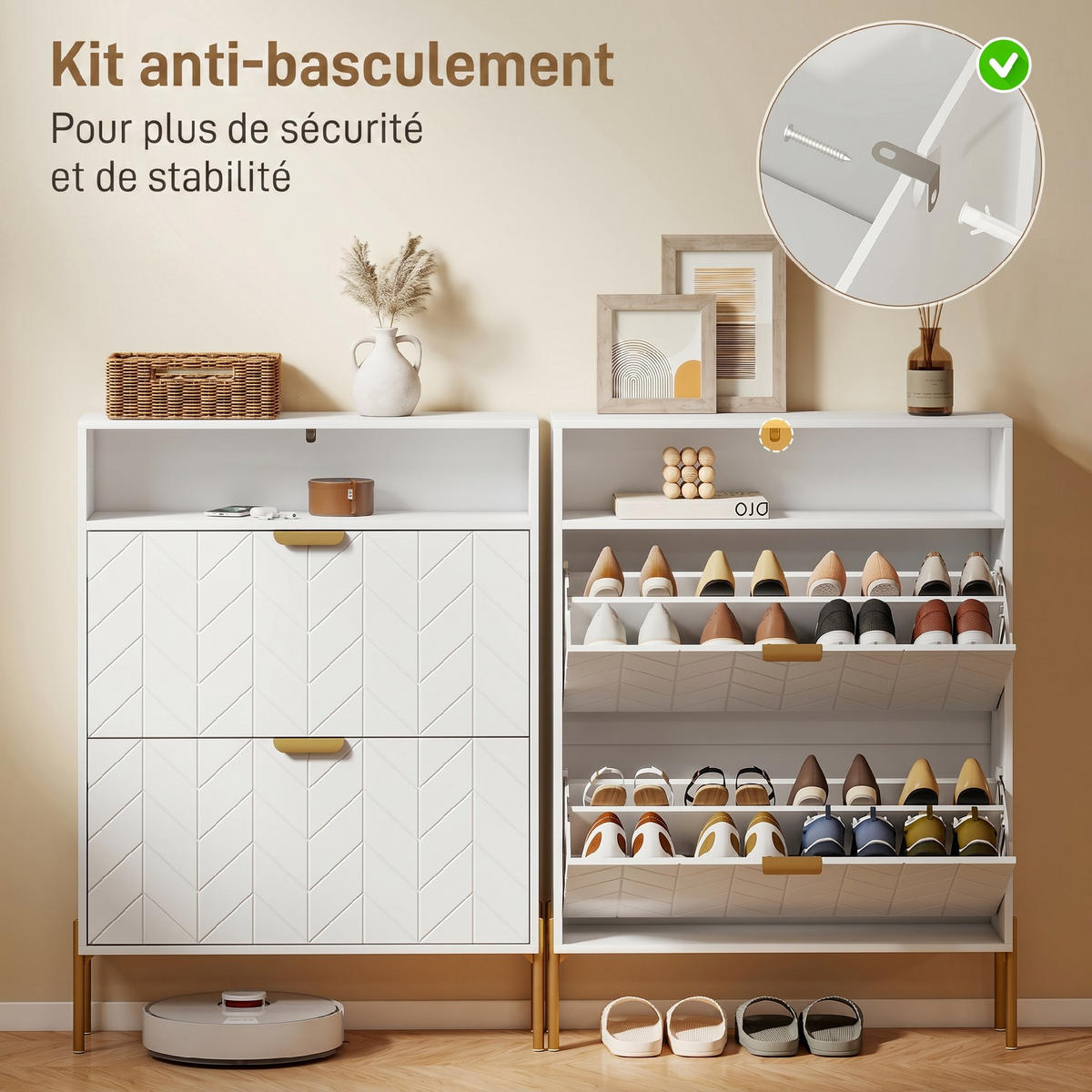 SCHUHKIPPER DE-15088 2 Klapp-Schubladen, offenes Fach, für 16 Paar Schuhe Weiß - Weiß, Holzwerkstoff (80/110/23.7cm) - ComfortXL