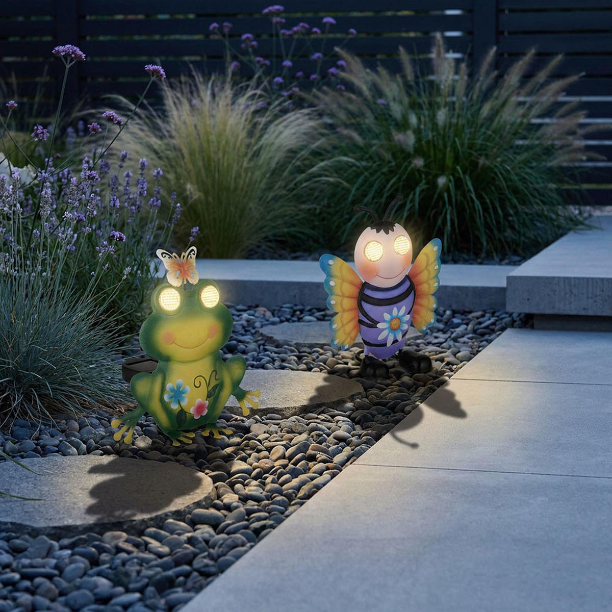 2X SOLARLEUCHTE Frosch Biene Metall bunt matt LED - Multicolor, Metall (21.5/8/22cm) - Globo Lighting