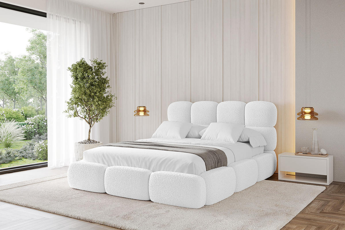 POLSTERBETT mit Bettkasten und Lattenrost, Bett mit Matratze H3/H4 - NOMA 120x200 Weiß - Weiß, Holzwerkstoff/Textil (120/200cm) - ALTDECOR