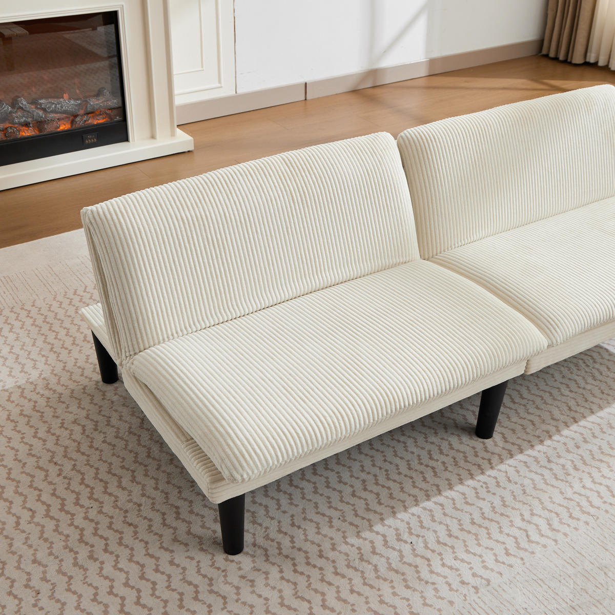 SOFA mit verstellbarer Rückenlehne und Kord-Samtbezug - Beige, Textil (168/67/86cm) - EVRYAE