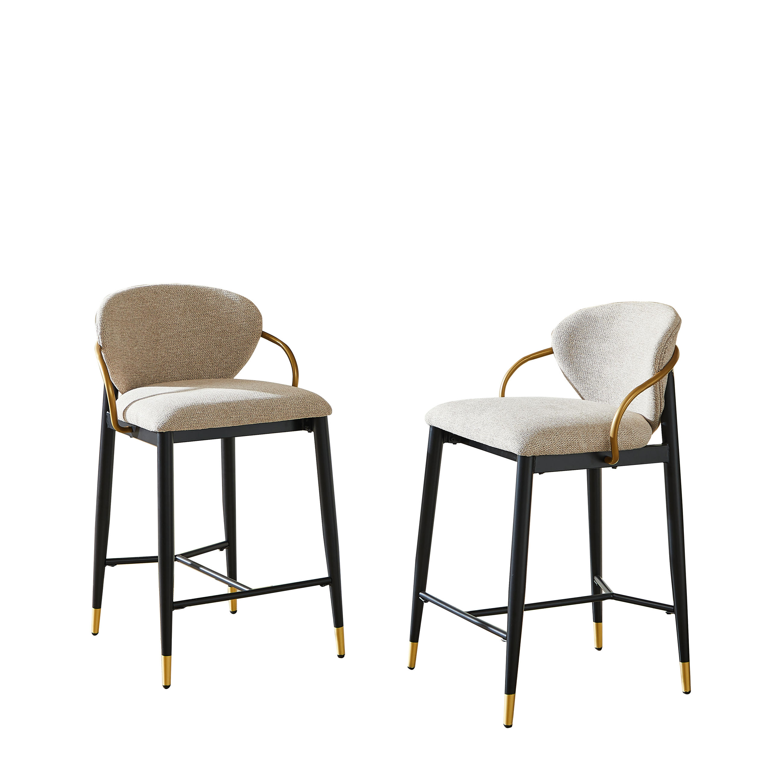 BARHOCKER 2er-Set höhenverstellbar aus Chenille, Hellbraun - Schwarz, Textil (52/97/57cm)
