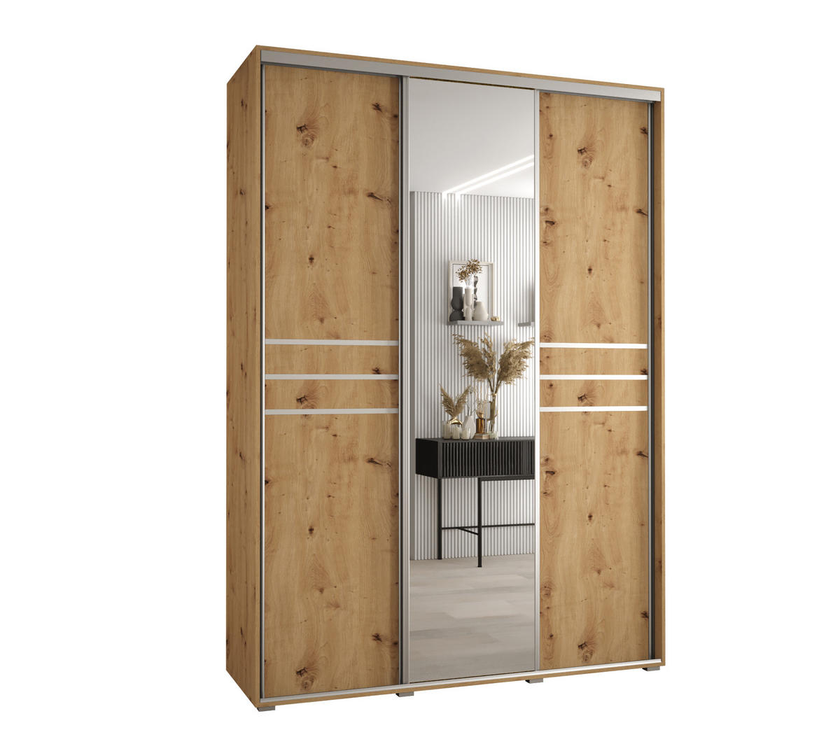SCHWEBETÜRENSCHRANK 235,2/170/60 3-türig - Silberfarben/Eiche Artisan, Holz/Metall (170/235/60cm) - Abiks Möbel
