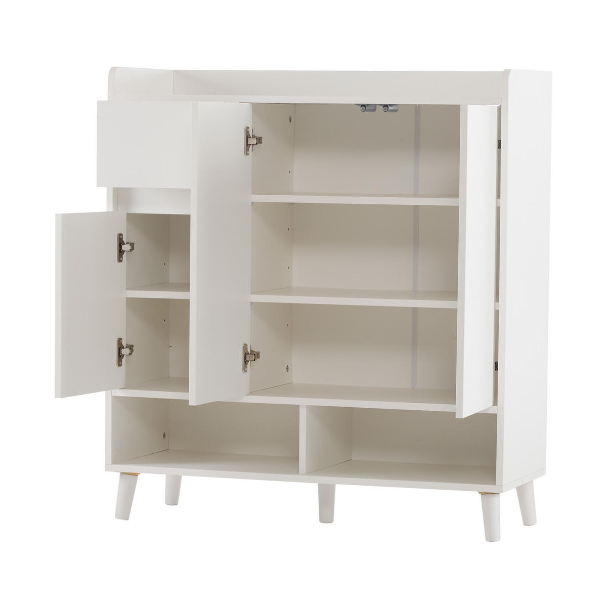 SCHUHSCHRANK aus Spanplatte 90x35x99cm in Weiß mit Massivholzbeinen - Weiß, Holzwerkstoff (90/99/35cm) - Modfu