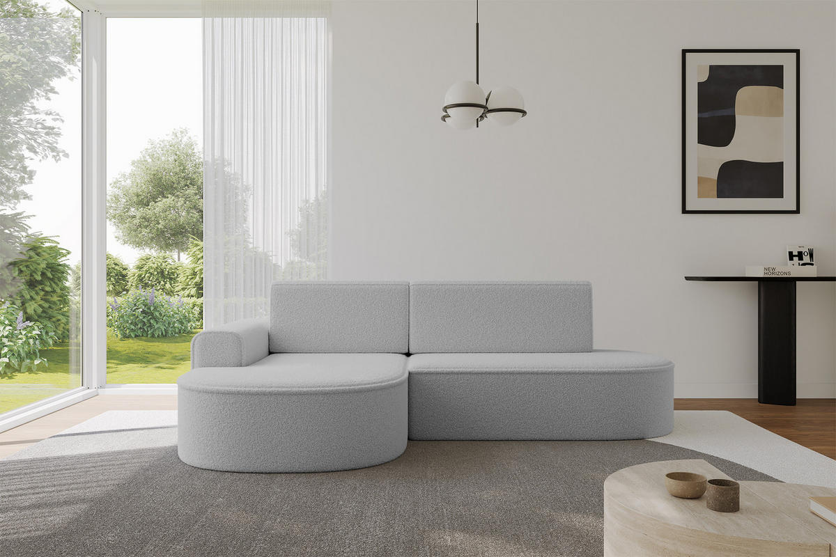 ECKSOFA mit Schlaffunktion und Bettkasten Ottomane Links MARI-L1-S - 283x167x85 cm Hellgrau Bouclé - Hellgrau/Schwarz, Holzwerkstoff/Kunststoff (283/167cm) - ALTDECOR