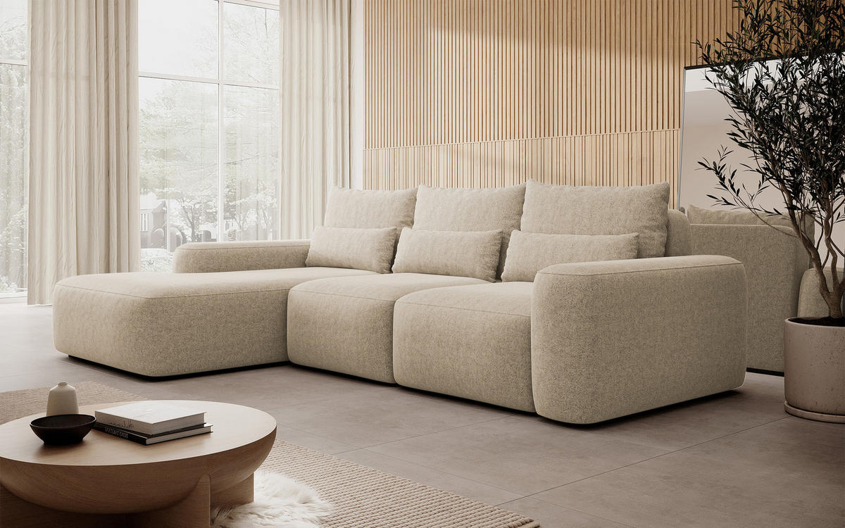 ECKSOFA Carnos Chenille-Bezug in Beige - Beige, Textil (264/162cm) - Selsey