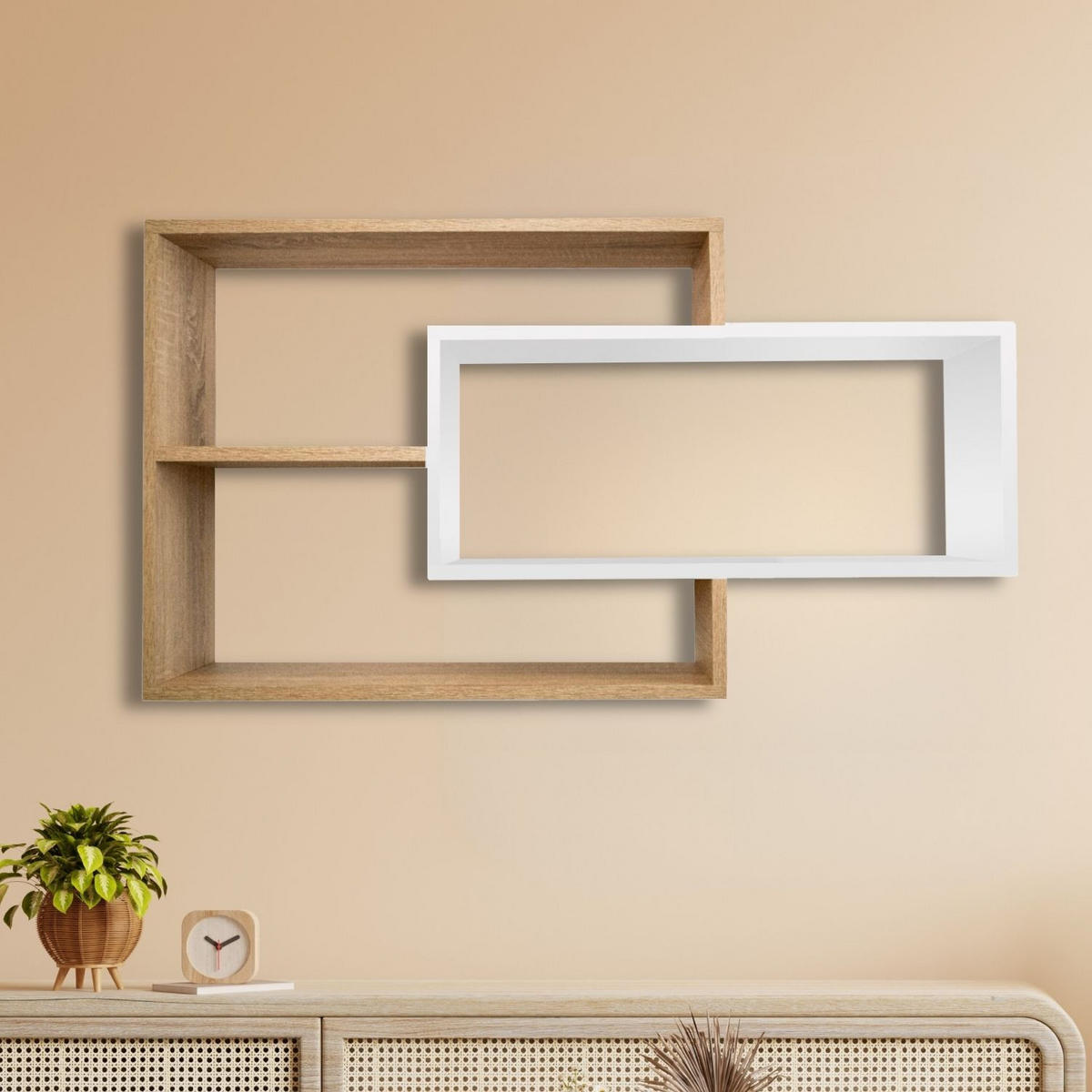SCHWEBEREGAL KARO Natur/Weiß - Eichefarben/Naturfarben, Holzwerkstoff (20/59/104cm) - Mein-Regal