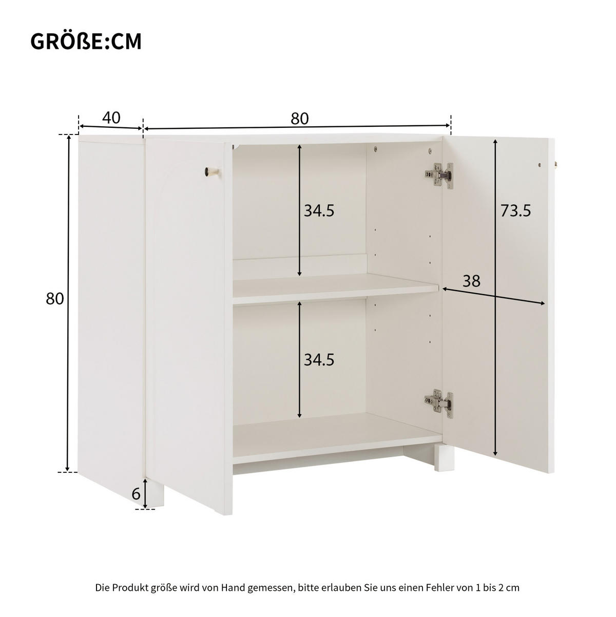 KOMMODE aus Spanplatte 80x40x80 cm Weiß mit Bogenmuster, goldfarbenen Griffen und Kippsicherung - Weiß, Holzwerkstoff (80/80/40cm) - Modfu
