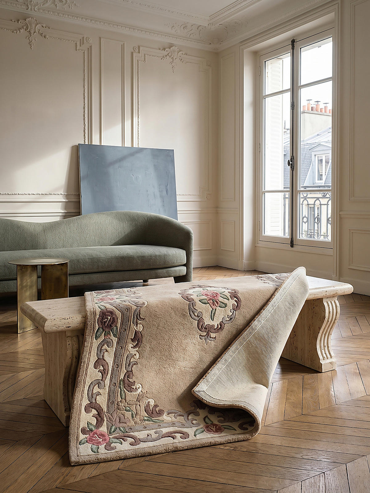 WOLLTEPPICH Aubusson-Muster handgeknüpft BEAULY, Braun-Beige 150x240 cm - Braun, Textil (240/150cm) - KADIMA DESIGN