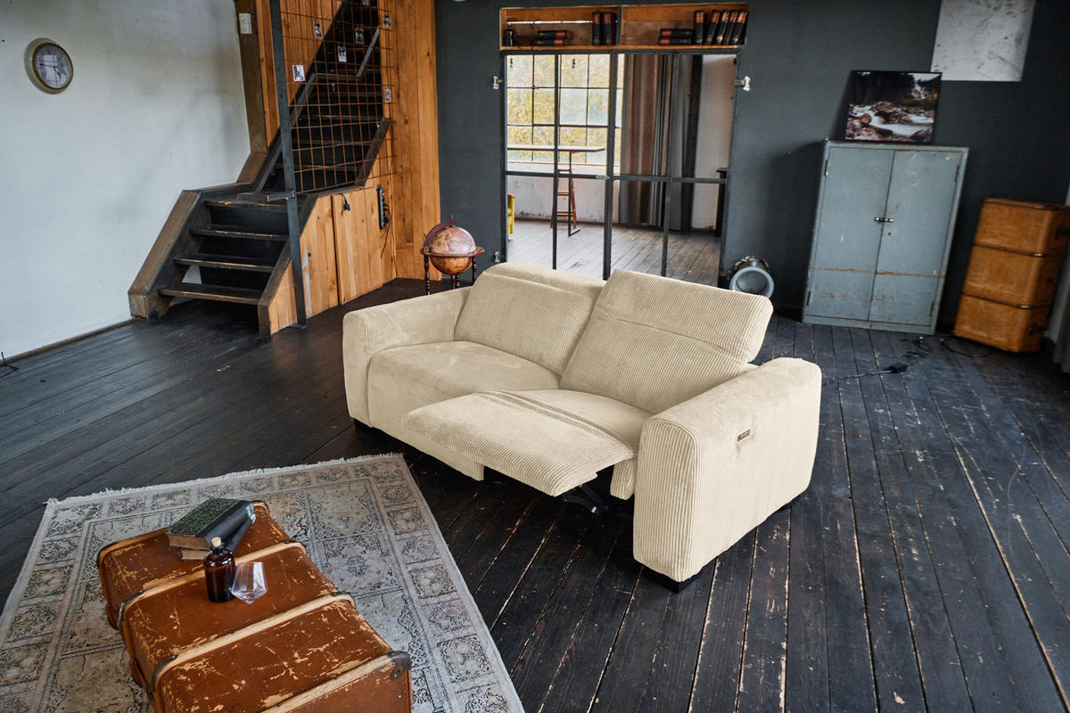 SOFA FINN Cremeweiß Cord - Creme/Schwarz, Kunststoff/Textil (210/80/107cm) - KAWOLA