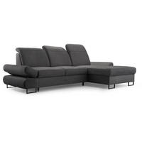 ECKSCHLAFSOFA Karo mit verstellbaren Kopfstützen Graphit rechts - Schwarz/Graphitfarben, Textil/Metall (265/156cm) - Beautysofa