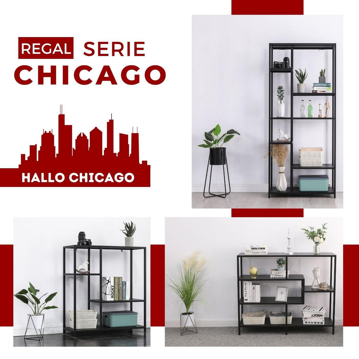 REGAL CHICAGO M Metall Schwarz 120/35/100 cm - Schwarz, Metall (35/100/120cm) - Coemo