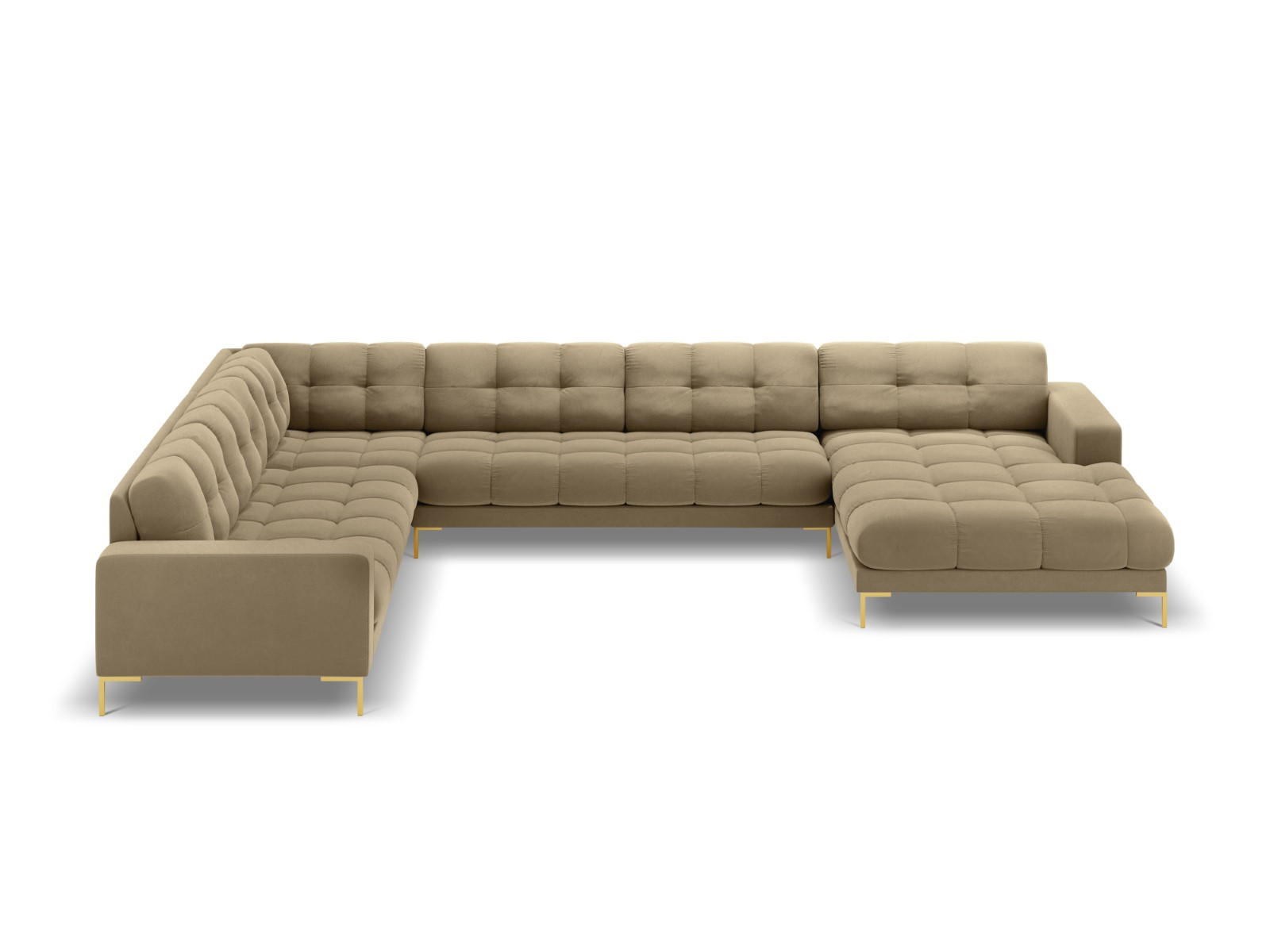 PANORAMASOFA links Mamaia aus Samt beige 7 Sitzplätze - Beige, Textil (256/75/327cm) - Micadoni