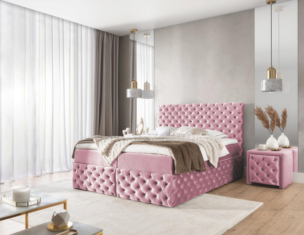 BOXBETT mit zwei Stauraum 140x200 cm in Rosa - Pink, Textil (140/200cm) - Home Collective