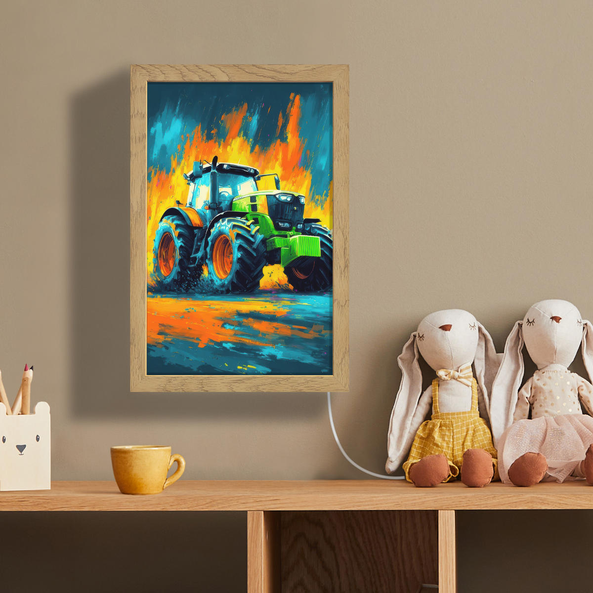 NÁSTĚNNÁ LAMPA Abstrakt - Traktor - Zelený 20x30 cm - tmavě modrá, kompozitní dřevo (20/30/8cm) - OnlyWow