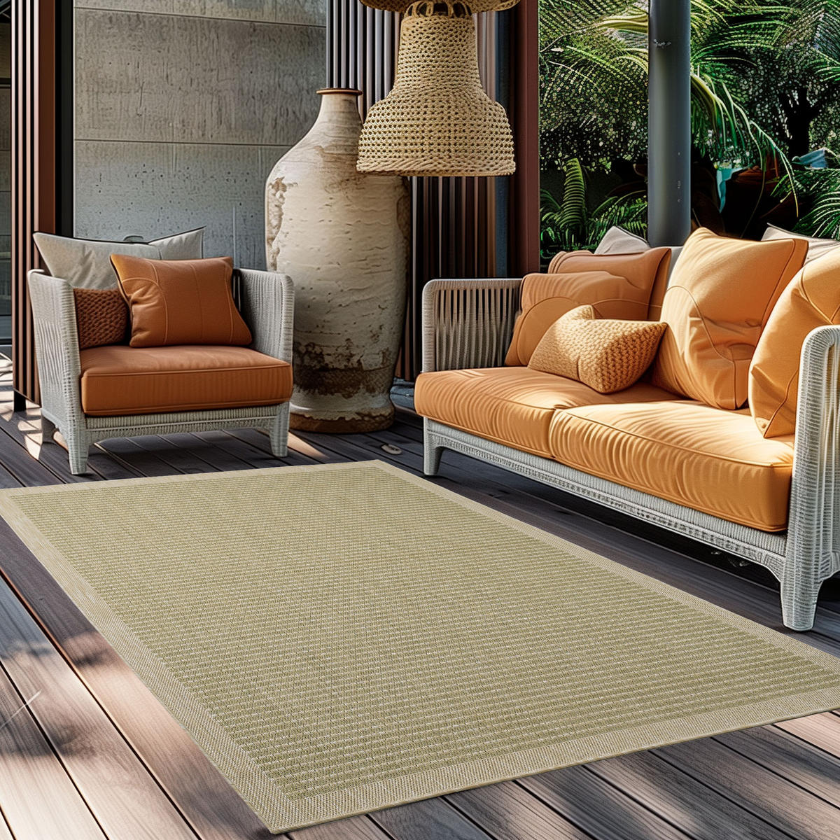 TEPPICH Outdoor Flachgewebe Uni-Farbe Polypropylen Balkon Grün Rechteckig 120x170 - Grün, Textil (120/170cm) - KADIMA DESIGN