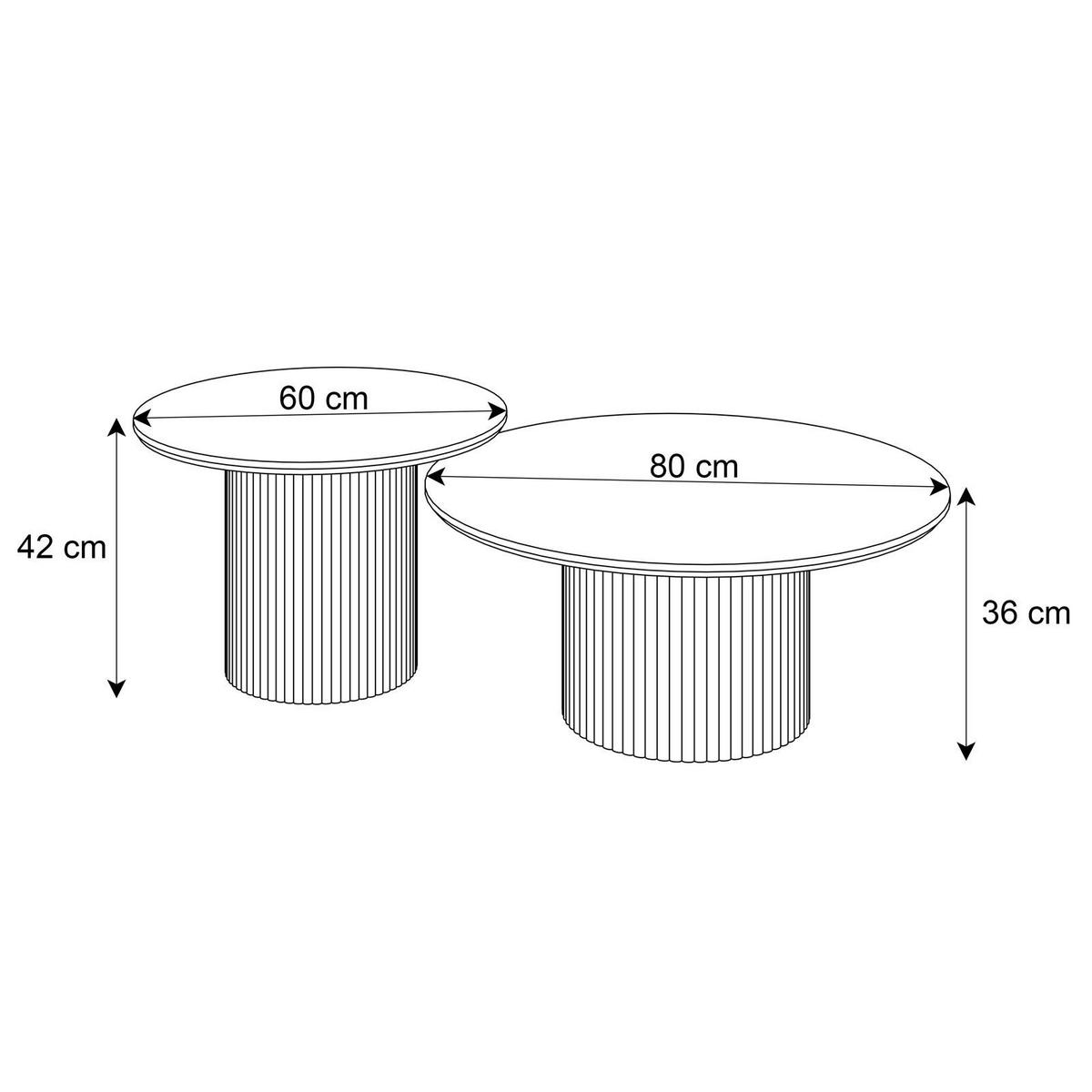 COUCHTISCH-SET OVI mit geriffeltem Sockel - Beige, Holzwerkstoff (80/80/42cm) - Lookway