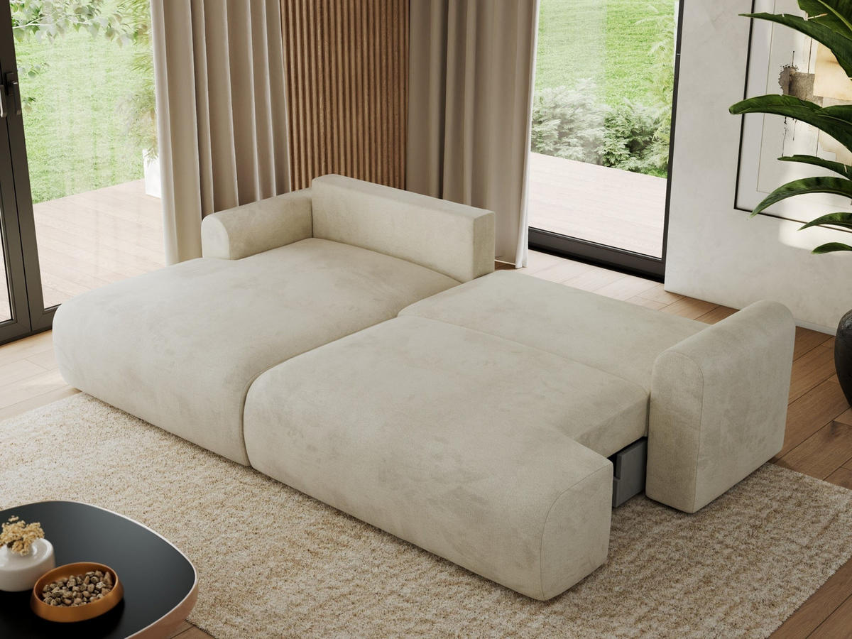 ECKSCHLAFSOFA TONO L Beige Velvet - links - Beige/Schwarz, Kunststoff/Textil (260/150cm) - MKS