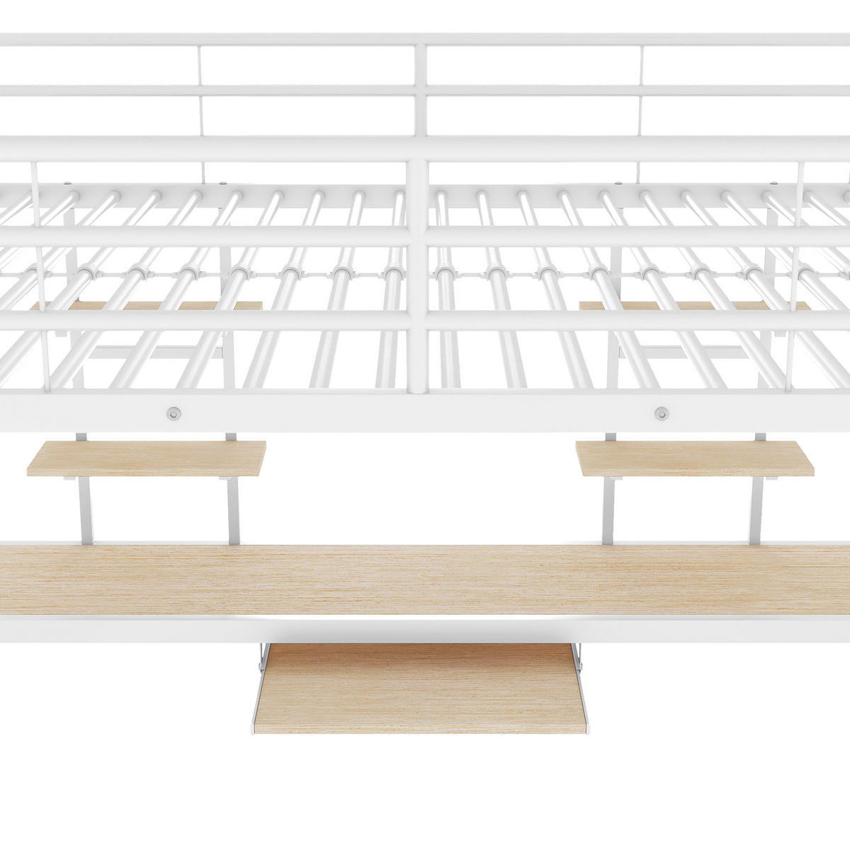 HOCHBETT 140/200 cm Metallbett mit Schreibtisch und Bücherregalen Weiß - Weiß, Metall (140/200cm) - OKWISH