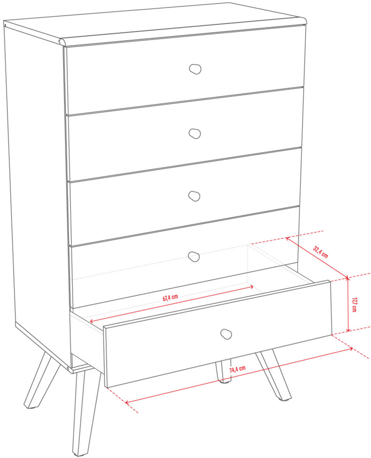 KOMMODE SCHMAL NATURE - Weiß, Holzwerkstoff (75/117/40cm) - Vox Möbel