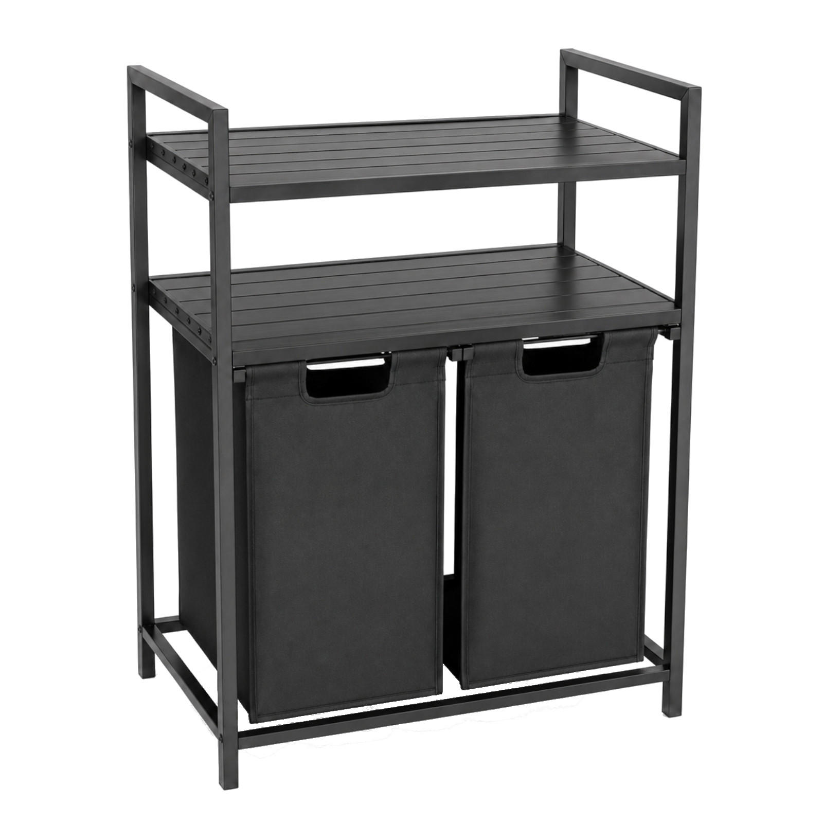 WÄSCHEKORB Metall Schwarz 2 herausnehmbare Wäschesäcke 102 Liter 73x33x91 cm - Schwarz, Holzwerkstoff/Textil (73/91/33cm) - Begryf