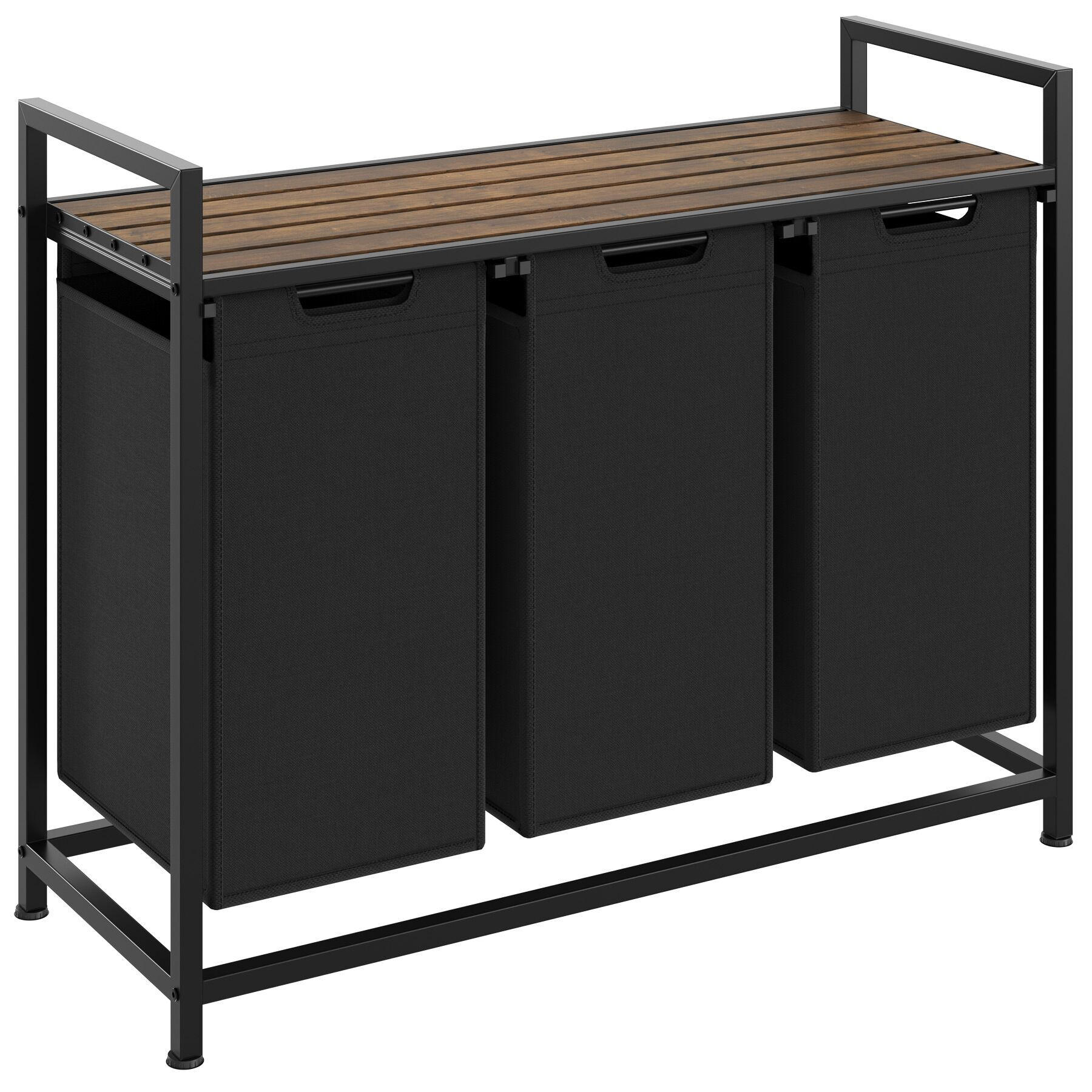 WÄSCHESORTIERER, höhenverstellbare Kunststofffüße,schwarz/braun - Schwarz/Braun, Metall (93.5/72/34cm) - tectake