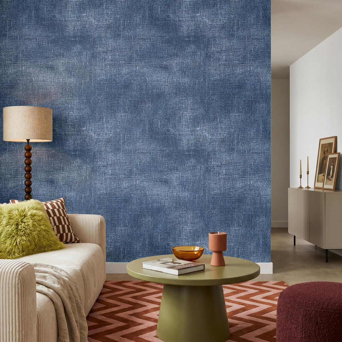 TAPETE - Leinen - Textur - Muster - Denim - Rustikal - 200x220 cm - Blau, Papier (200/220cm) - OnlyWow