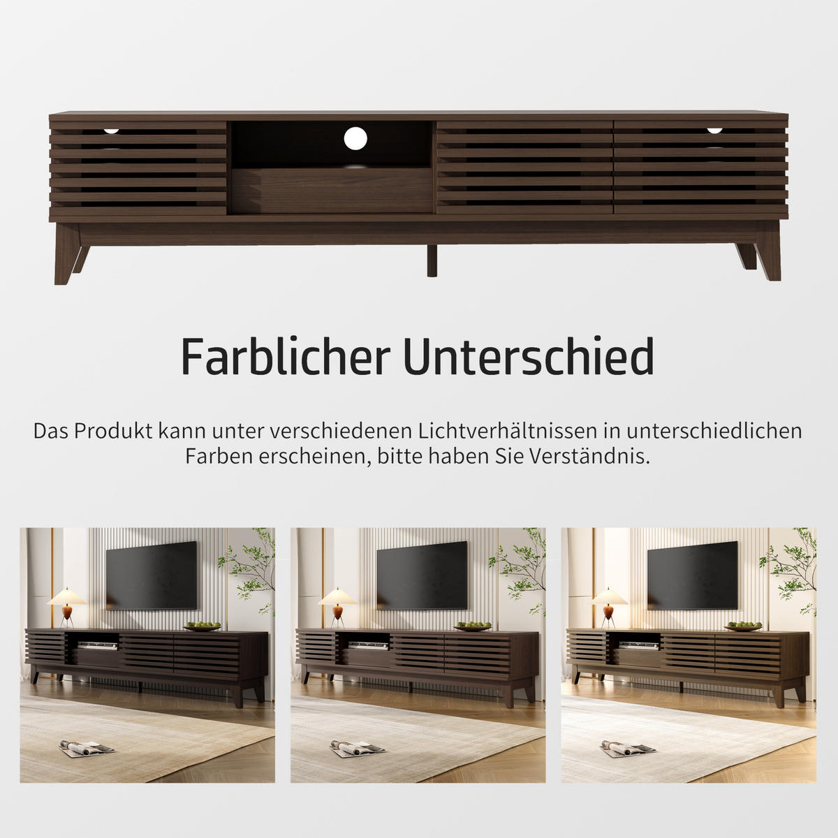 LOWBOARD 170/35/40 cm in Natur mit 3 Türen, Schublade und Kabeldurchführung - Naturfarben, Holzwerkstoff (170/40/35cm) - Flora Grace