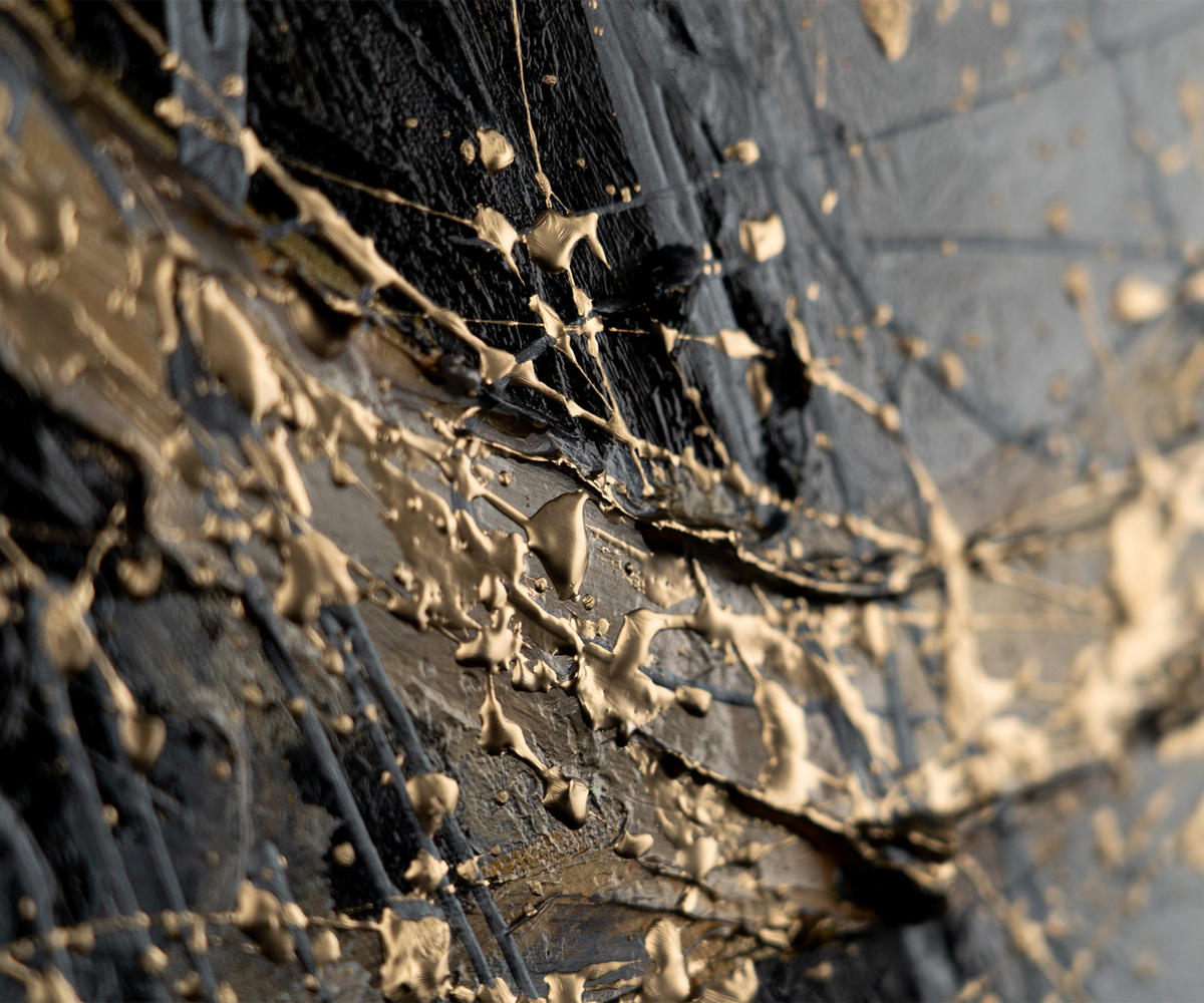GEMÄLDE Goldener Strich II Schattenfugenrahmen Schwarz 140x100 cm - Schwarz, Holz (140/100cm) - YS-art gallery
