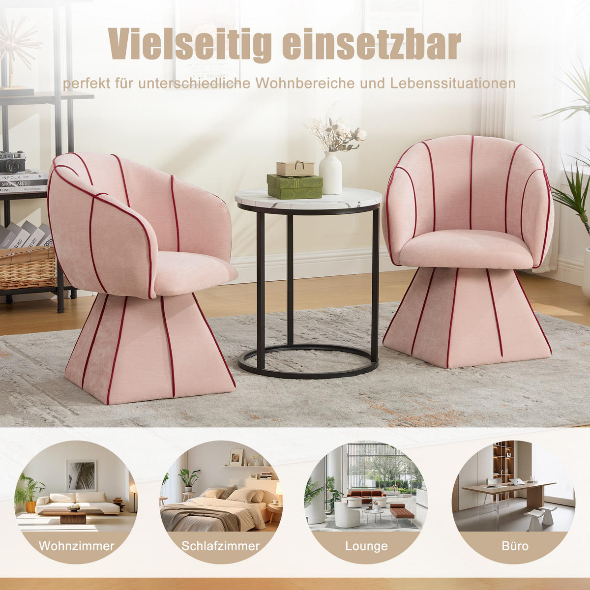 DREHSTUHL Chenille Pink drehbar - Rosa, Holzwerkstoff/Textil (56/74.5/54cm) - WISHDOR