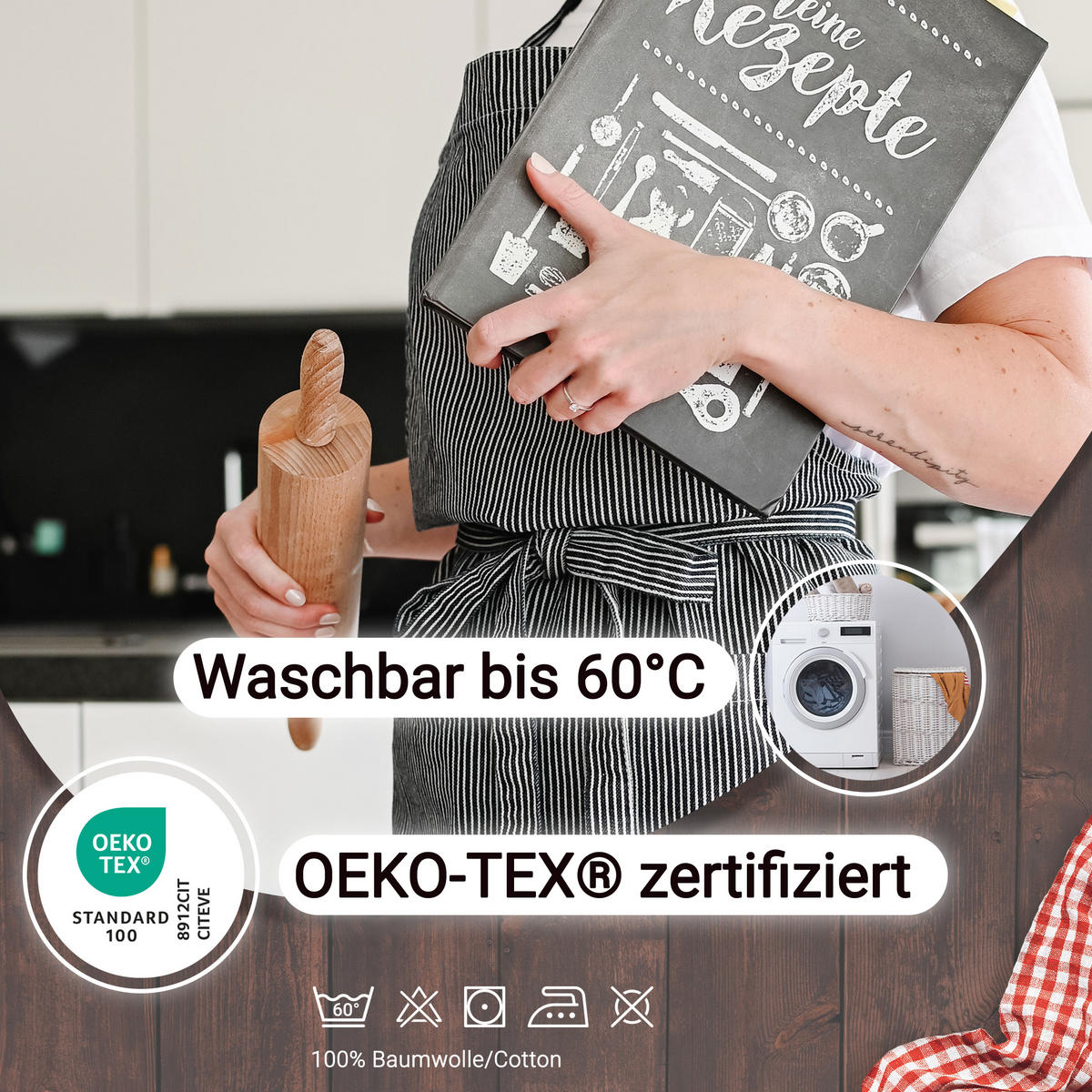 SCHÜRZE , 75x100 cm, 100% Baumwolle, Grau - Weiß/Grau, Textil (75/100cm) - Zollner