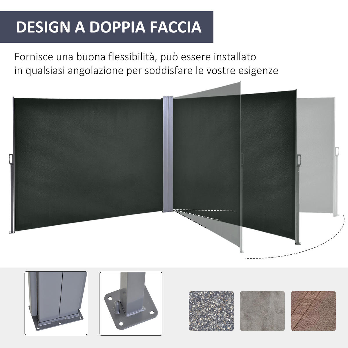 MARKISE,VERSTELLBARER, UV-beständiger Gartenteiler mit Griff, 600 x 180 cm, Grau - Grau, Metall (4/180cm) - Vallsero